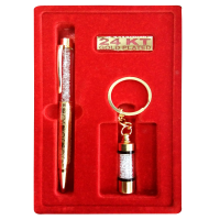 GP-109 24k Gold Plated Crystel Pen &  Crystal Keyring Gift Set